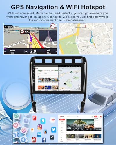 NHOPEEW 2G+64G Android Car Radio for Porsche Cayenne 2002-2010 - Wireless Carplay & Android Auto - 9 Inch Android Stereo with WiFi EQ GPS Mirror Link FM RDS + AHD Camera & Mic