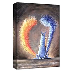 Canvas Wall Art Red and Blue Cartoon Cats Painting Artwork for Home Prints Framed for Kids - 12x18 inches
