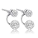 Women Crystal Rhinestone Ear Jacket Earrings Double Ball Drop Ear Stud Earrings Jewelry Gift