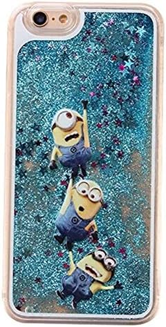 Liquid Case for iPhone 6/6S,Monster Snowman Mermaid Minions Print Flowing Liquid Floating Luxury Bling Glitter Sparkle Stars Transparent Plastic Case for Apple iphone 6/6S 4.7inch (Blue Minions)