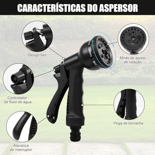 30 m Mangueira de Jardim Retrátil com Pulverizador de 8 Bicos Funcionais, mangueiras de água leves à prova, Mangueira Lava Rápido Carro Expansível Flexível, Mangueira Magica