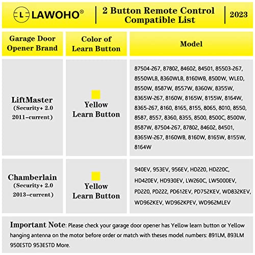 Yellow Learn Button Security+ 2.0 Garage Door Opener Remote Control