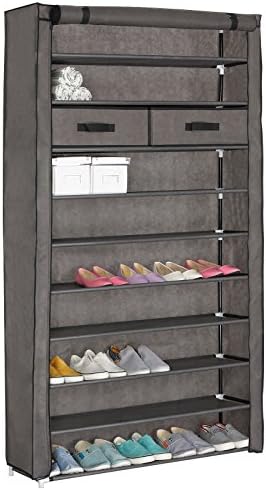 SITU Portable 10 Tiers Shoe Rack Big Tall Shoe Tower Shoe storage Cabinet Organizer with 2 Drawers Grey and Non-Woven Fabric Cover