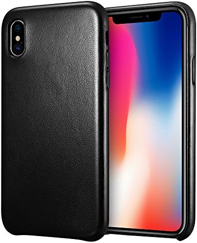 Xoomz iPhone X Leather Case, Genuine Leather Slim Back Cover for Apple iPhone 10 5.8 Inch (Black)