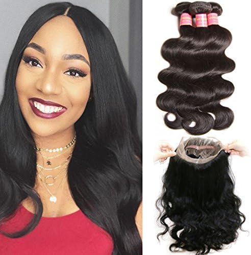 ALI JULIA 7a 360 Lace Frontal with bundles Body Wave Brazilian Virgin Hair with Baby Hair Free Part (22 24 26+18inch, 360 lace frontal closure)