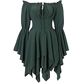 Geehora Women's Renaissance Pirate Dress Off Shoulder Bell Sleeve Fairy Dress Corset Waist High Low Hem for Cosplay Festival