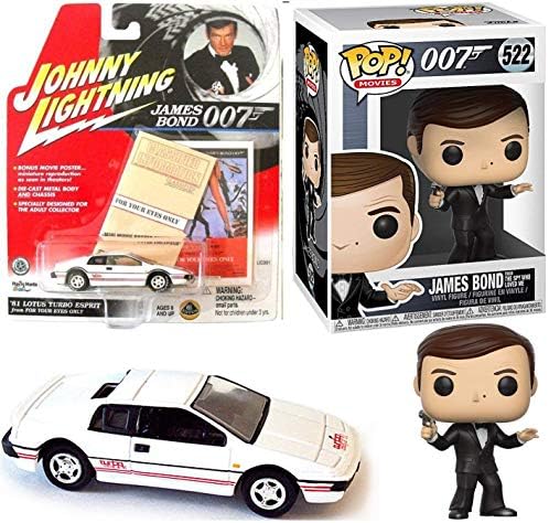 Agent Moore James Bond Figure & Car 007 Vinyl Spy who Loved me Pop Character & Johnny Lightning Turbo Lotus RR Gadget Vehicle Collectible