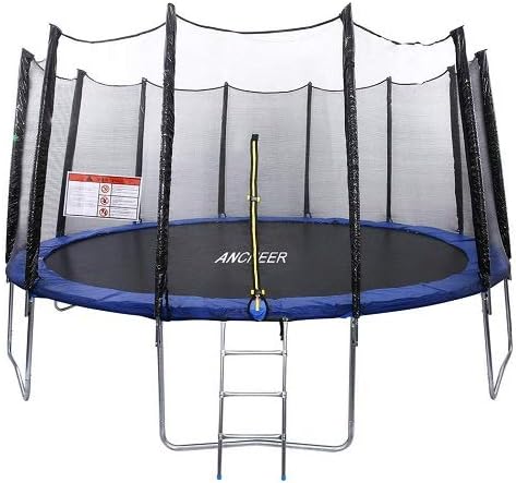 SUPRIQLO 14FT TUV Approved Trampoline, Kids Trampoline with Safety Enclosure net and Poles Safety Ladder, Jumping Mat Rain Cover, Great Outdoor Backyard Trampoline