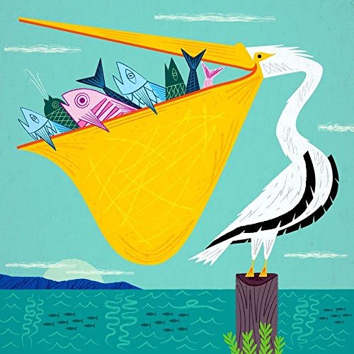The Greedy Pelican - wildlife - animal art poster print by Oliver Lake
