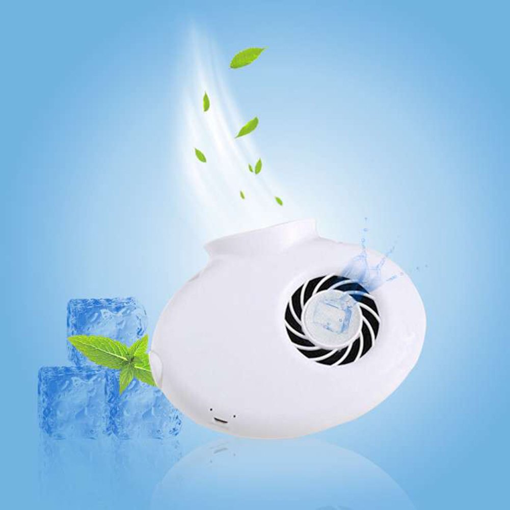WK Portable Necklace Fan with Nylon Neck Strap and Adjustable Switch - Rechargeable Cooling Fan Equipped with Two Sponges to Release Perfume and Cooling Air（White）