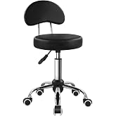 KKTONER Rolling Stool with Mid Back Height Adjustable Chair PU Leather Swivel Chair with Wheels for Office Home Task Drafting (Black)