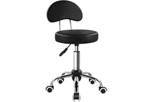 KKTONER Rolling Stool with Mid Back Height Adjustable Chair PU Leather Swivel Chair with Wheels for Office Home Task Drafting (Black)