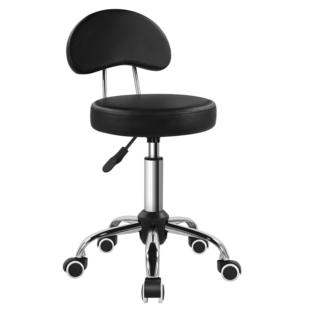 Photo 1 of KKTONER Rolling Stool with Mid Back Height Adjustable Chair PU Leather Swivel Chair with Wheels for Office Home Task Drafting (Black)