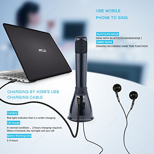 TOSING K068 Wireless Karaoke Microphones Bluetooth Speaker Portable KTV Player Mini Home KTV Music Playing and Singing Machine System for iPhone/Android Smartphone/Tablet Christmas Gift (black) - Thumbnail 2