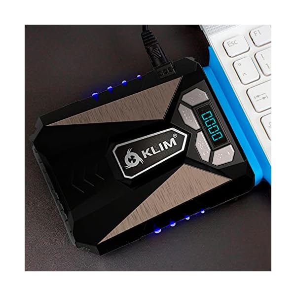 KLIM-Cool-Universal-Gaming-Laptop-PC-Cooler-High-Performance-Fan-for-Fast-Cooling-Action-USB-Hot-Air-Extractor-New-2021-Version-Blue KLIM Cool Laptop Cooler Fan - NEW 2023 - Innovative Portable Cooling Design with Display - External Gaming Cooler - High…