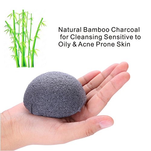 Konjac Sponges Natural Activated Bamboo Charcoal Makeup Cellulose Sponge For Face Cleansing Exfoliating Sensitive Skin Remover with Silicone Sponges Gift Set (4pcs Pack)