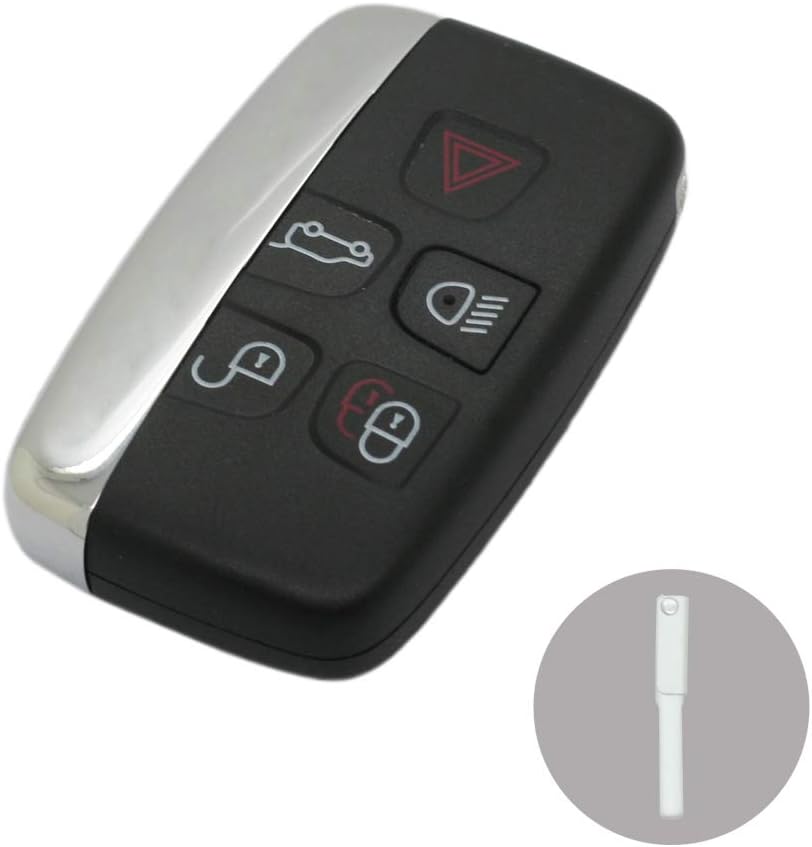 BROVACS Replacement Key Shell + Uncut Blank Emergency Insert Key Compatible with LAND ROVER Range Rover 5 Button Smart Keyless Entry Remote Key Case Fob PG705N