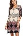 Halife Women Bohemian Neck Tie Vintage Printed Ethnic Style Summer Shift Dress Apricot,M