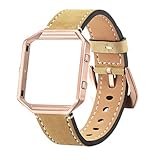 For Fitbit Blaze Bands, bayite Accessory Genuine Leather Wristband with Frame for Fitbit Blaze Smart Watch Large Small