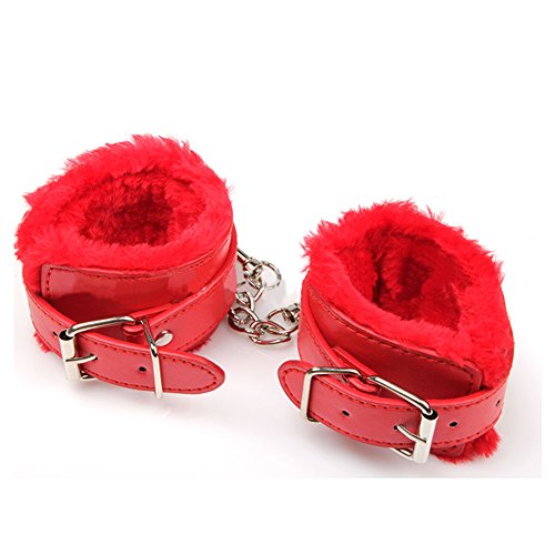 PU Leather Fake Handcuffs Soft Wrist Cuffs For Women Men Adult Play(Red)