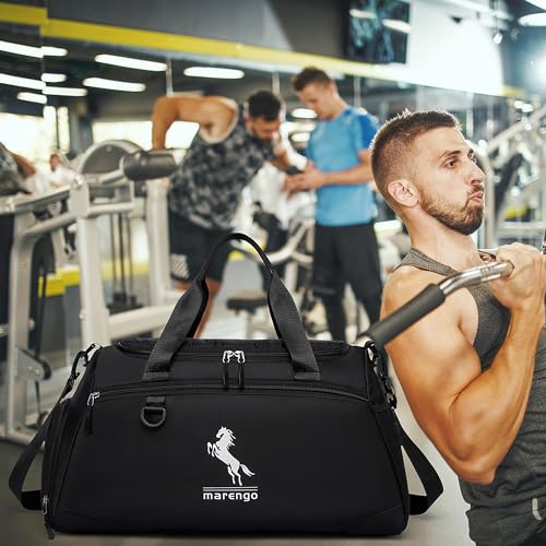 Marengo Durable Gym Bag with Wet Shoes Compartment Lightweight Travel Bags for Men Women Waterproof Duffle Bag for Carryon Overnight Weekend Getaway Sports Yoga Mommy Maternity Hospital Black