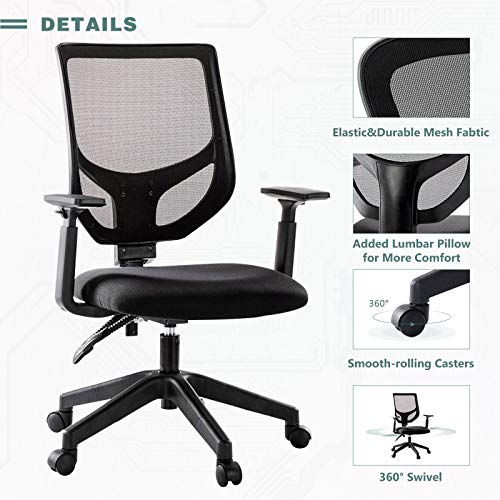 Rimiking Mesh Office Chair, Mid Back Ergonomic Swivel Black Mesh Computer Chair Adjustable