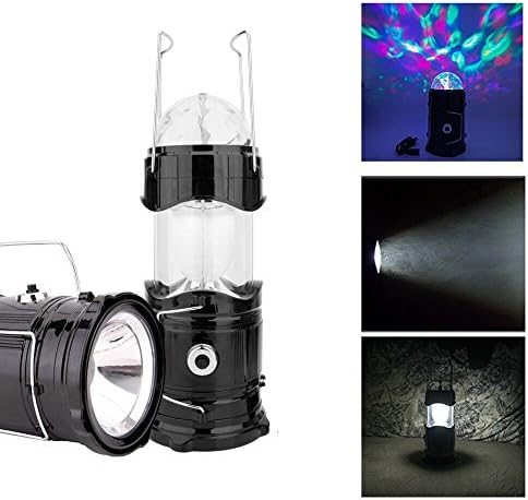 Homto Bright Collapsible 3-in-1 LED Lantern Lights + Flashlight Torch +RGB Magic Effect Ball Stage Light Lamp Bulb Rechargeable Battery Camping Garden Outdoor Indoor Recreation Christmas Gift(Black)