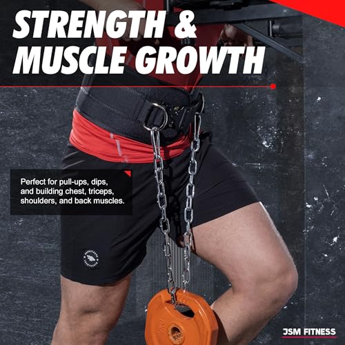 JSM FITNESS Weighted Dip Belt with Chain 240kg - Weight Belt for Pull Ups and Dips | Heavy Duty Gym Accessory with Steel Buckle & Neoprene Back Support for Weightlifting, Bodybuilding, Powerlifting