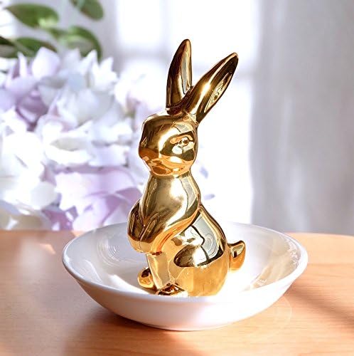 Gold Bunny Rabbit Ring Dish Holder Jewelry Tray Display Storage Case Organizer