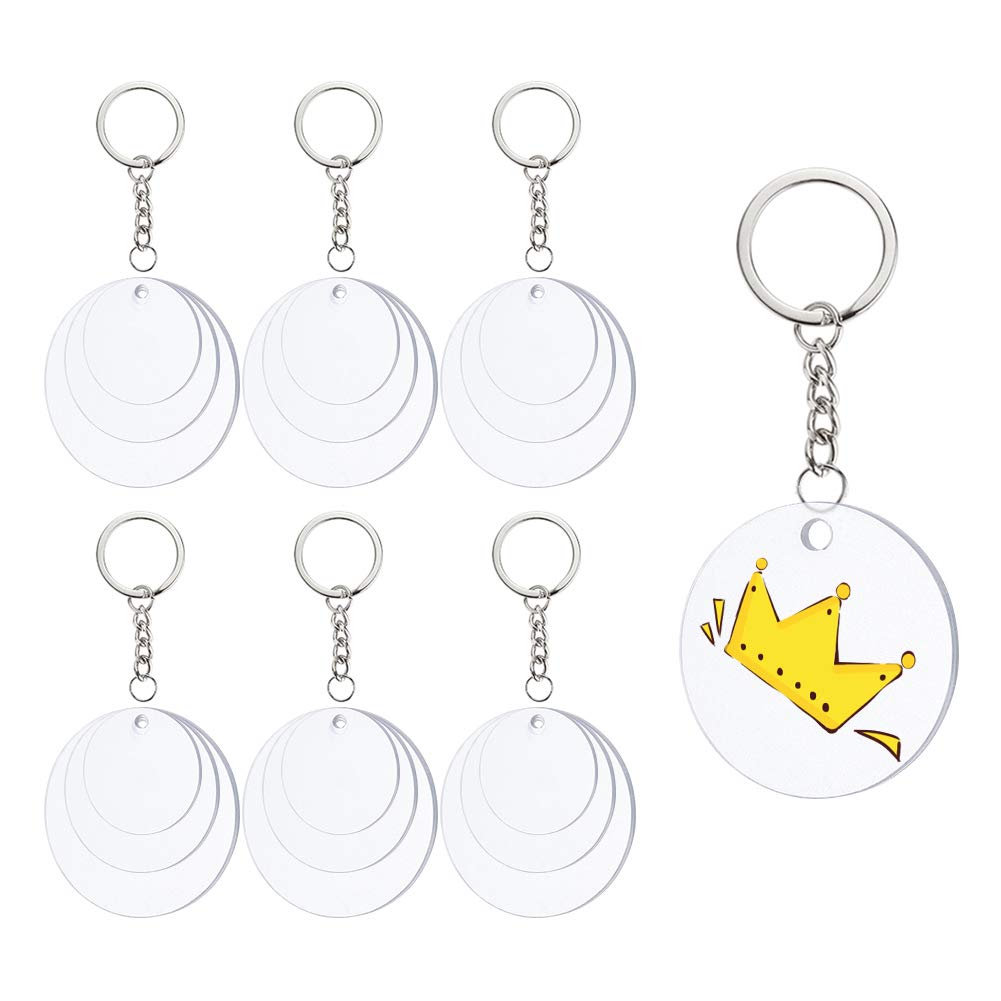 BENECREAT 22PCS Acrylic Keyring Blanks 1.5/2/2.5 Inch Diameter Flat Round Acrylic Clear Keychain Blanks with 30PCS Jump Rings for DIY Projects and Crafts