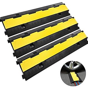 Image of Happybuy 3 Pack of 2 11000lbs per Axle Capacity Protective Wire Cord Ramp Driveway Rubber Traffic Speed Bumps Cable Protector (2-Channel, 3Pack),