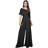 One Shoulder Mother of The Bride Jumpsuits for Wedding Satin Short Sleeves Formal Evening Pantsuits Wide Leg