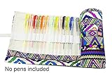 Hz.Codelo Canvas Ink Pen Wrap Roll Case Pouch for 48 Gel Colored Pens, Organizer Hold for Ultra Fine Permanent Markers, Travel Multi-purpose Holder(No Pens Included)-Bohemian