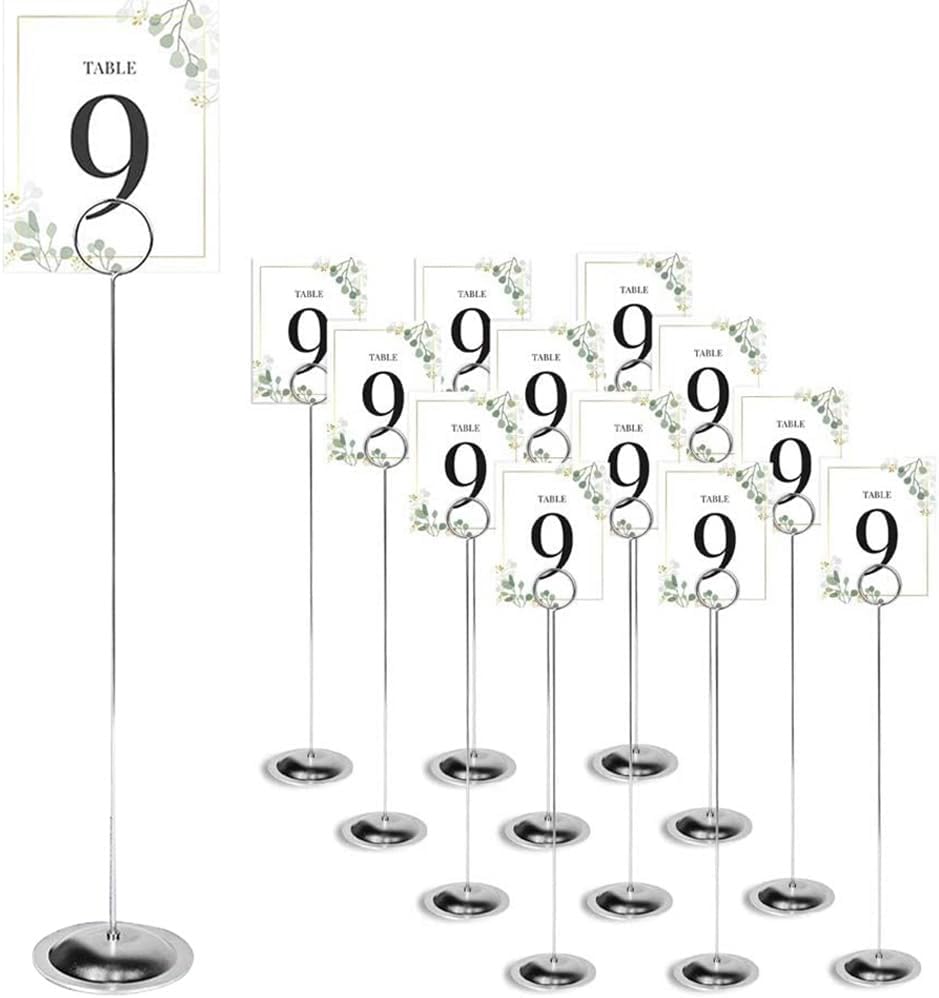 HOHIYA 12 Pcs Table Number Holder Stands 12 Inch Stainless Steel Chrome Silver