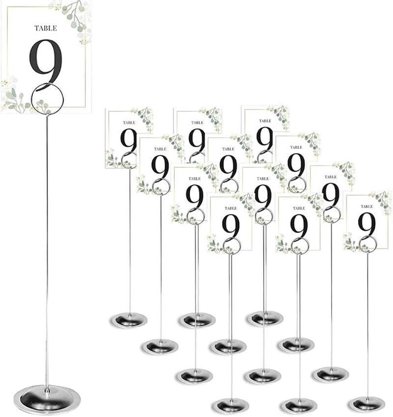 HOHIYA 12 Pcs Table Number Holder Stands 12 Inch Stainless Steel Chrome Silver