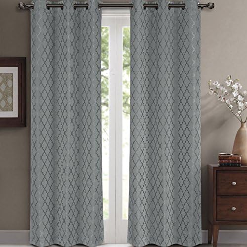 Willow Pair Jacquard Blackout Thermal Insulated Window Panels (84 x 84" Pair. (42 x 84 inches each) Color : Grey
