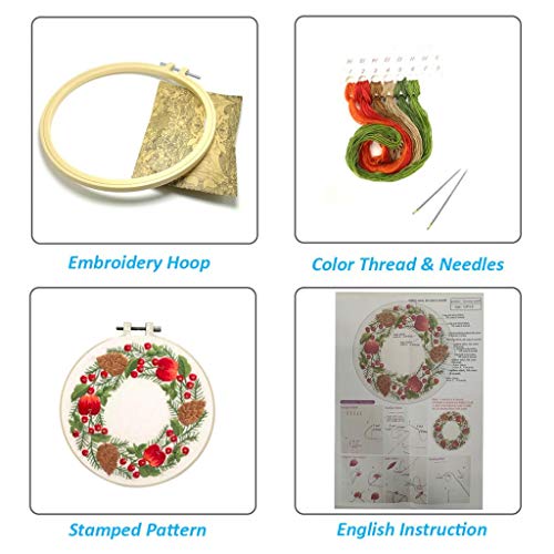 image for Louise Maelys 2 Pack Embroidery Starter Kit Christmas Cross Stitch Ful