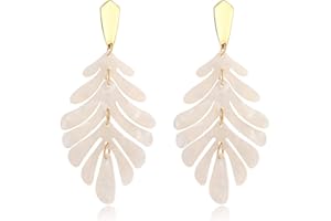 ARATLENCH Acrylic Pendant necklace Earrings – Long Statement Leaf Charm Necklace Tortoise Resin Palm Leaf Earrings Fashion Necklaces Earrings for Women