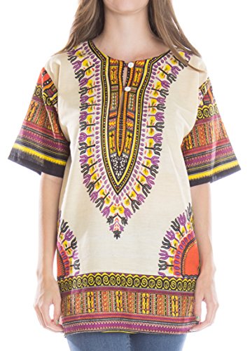 Ragstock Women's Traditional African Print Dashiki, Tan-Large