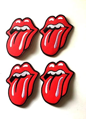 Set of 4 Rolling Stone Red White Black Costume DIY Applique Embroidered Sew Iron on Patch Patches