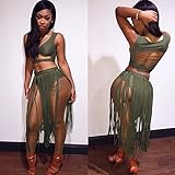Antique Style Womens Sexy 2 Pieces Outfits Backless Wrapped Crop Top Tasseles Skirt Club Dress