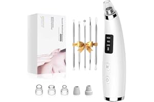 FLYMOOO Blackhead Remover Pore Vacuum, Pore Cleaner for Face with 5 Attachments & 3 Suction Levels, USB Rechargeable Facial Blackhead Extractor Tool for Women & Men (Pearl White)