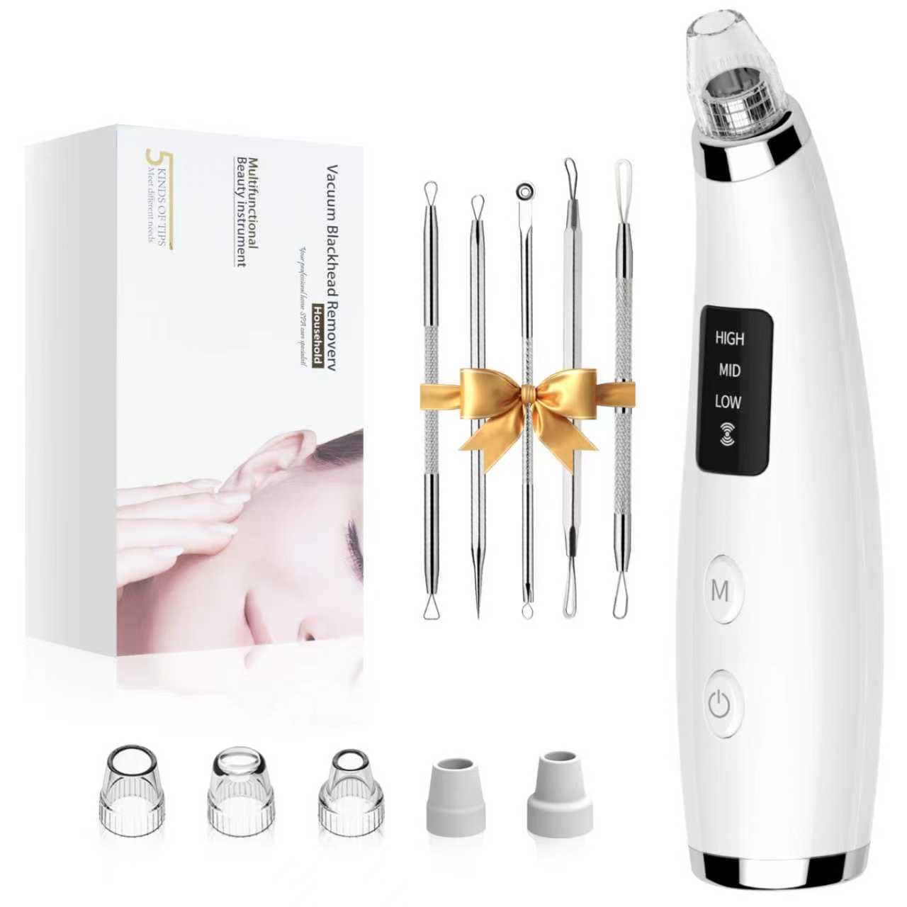 Photo 1 of Facial Pore Blackhead Remover Vacuum - Fore Cleaner and Blackhead Extractor with 3 Adjustable Suction Levels - 5 Probes - Pore Vacuum Kit for Women&Men (White)