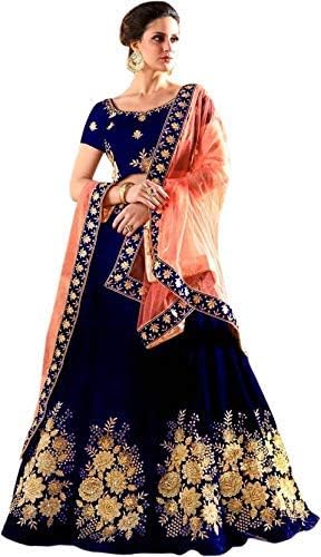 Women's Tappeta Silk Lehenga Choli (Blue,Free Size, Semi-Stitched)