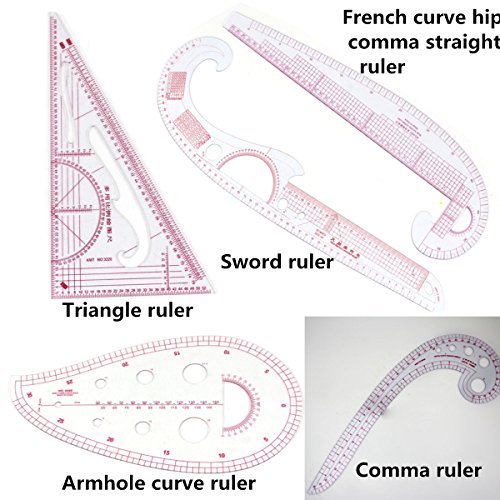 KINGSO Sewing Tools 5 Style Sew French Curve Metric Shaped Ruler Measure Plastic Fashion Ruler Set for Sewing Dressmaking Pattern Design Drawing Template