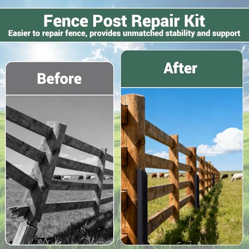 IMALEN Fence Post Repair Kit,11 Guage Quick Fix Broken/Leaning 4x4/6x6 Wood Posts Support,One-Piece Steel Anchor Stakes,Pack of 2