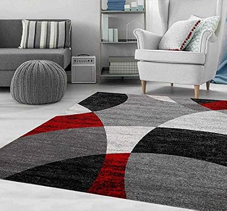 Vimoda Tappeto Rosso Soggiorno Camera Letto Geometrica Motivo A Cerchi Erica In Grigio Bianco Nero E Rosso öko Tex Certificata Rosso 60x110 Cm