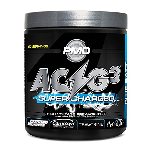 PMD Sports ACG3 Supercharged - Pre Workout Supplement Powerful Strength, High Energy, Maximize Mental Focus, Endurance And Optimum Workout Performance, Concentrated Drink Mix - Blue Razz - 60 Servings PMD Sports ACG3 Supercharged - Pre Workout Supplement Powerful Strength, High Energy, Maximize Mental Focus, Endurance And Optimum Workout Performance, Concentrated Drink Mix - Blue Razz - 60 Servings