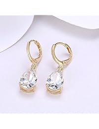 Pendientes colgantes de lágrima de oro para mujer con orejas sensibles de dama de honor, de circonita cúbica a la moda, hipoalergénicos, cristal transparente, morado amatista