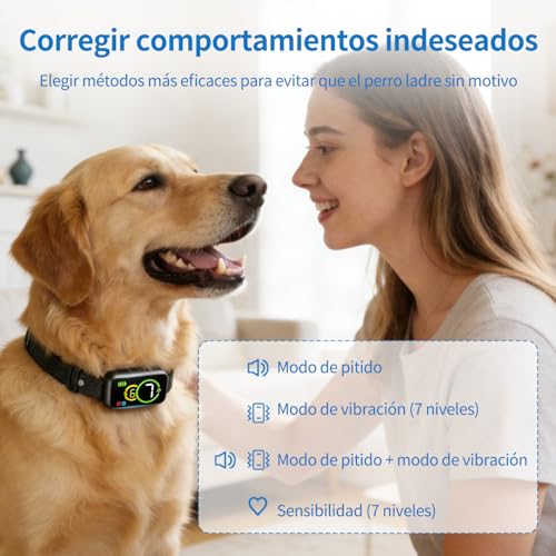 JESWO Collar Antiladridos Perro, Collar de Entrenamiento con Pantalla y 7 Sensibilidades Ajustables, Modos Pitido y Vibración No Intrusivos, IP67 Impermeable y Recargable